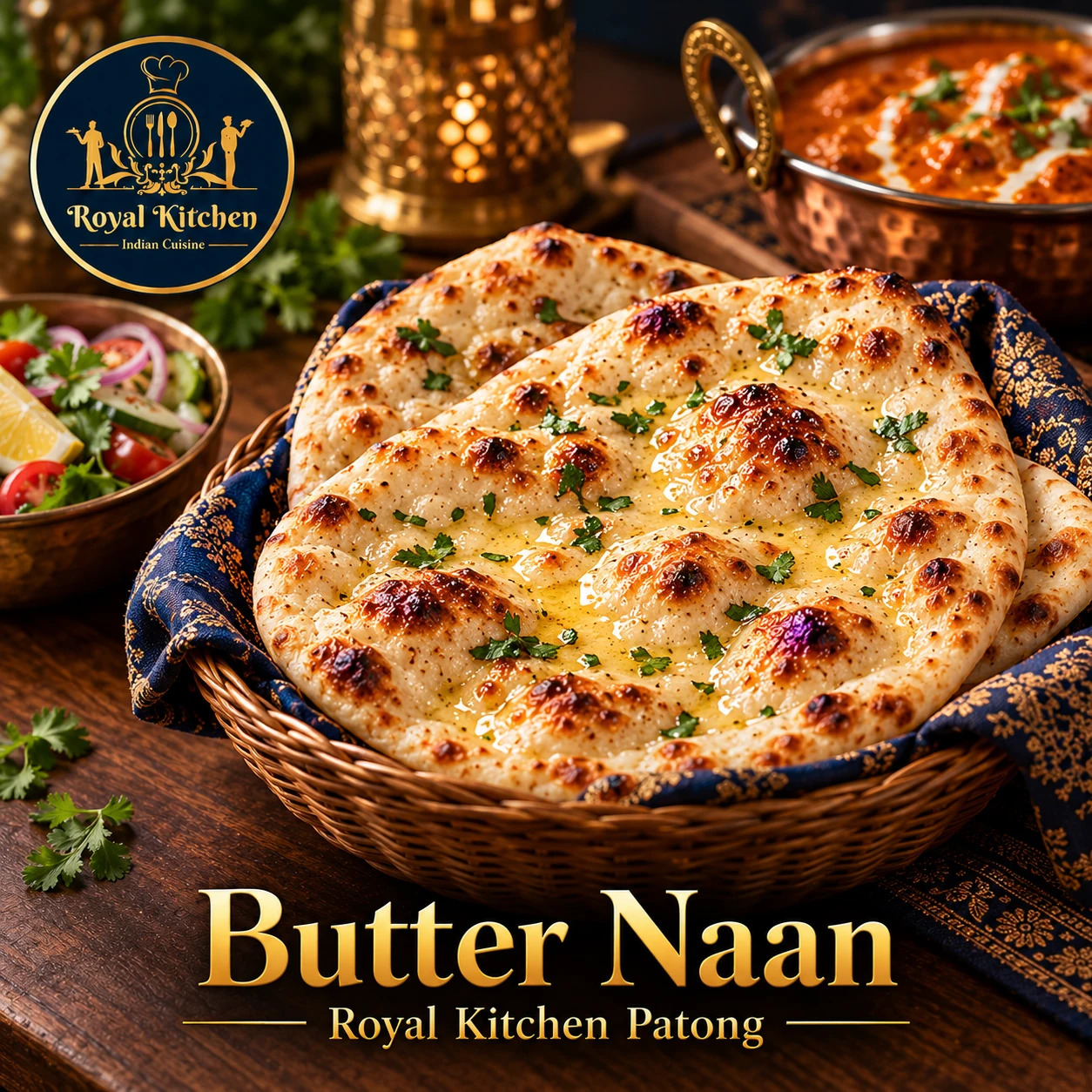 Butter Naan served as part of an Indian meal at Royal Kitchen