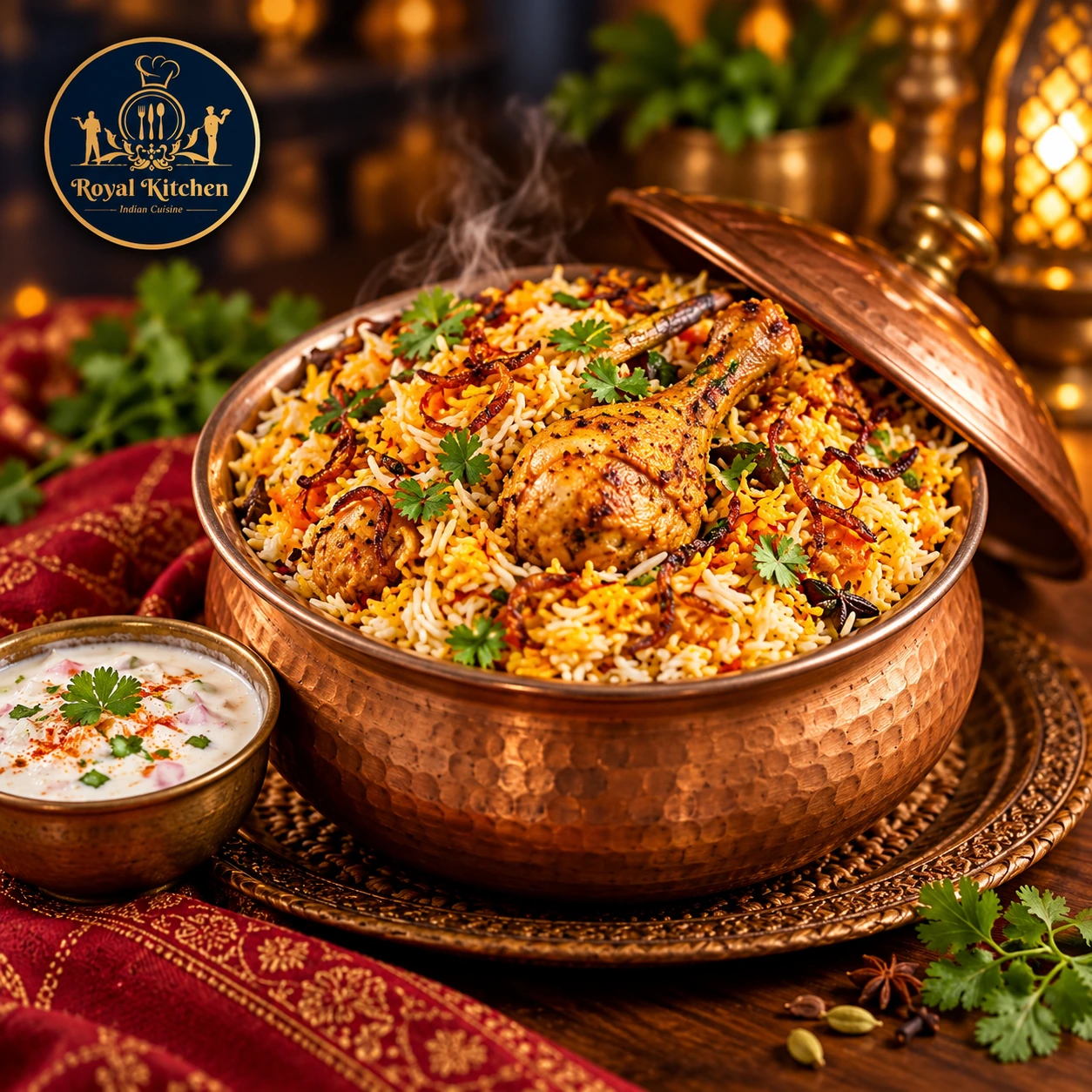 Chicken Handi Biryani served with fragrant basmati rice