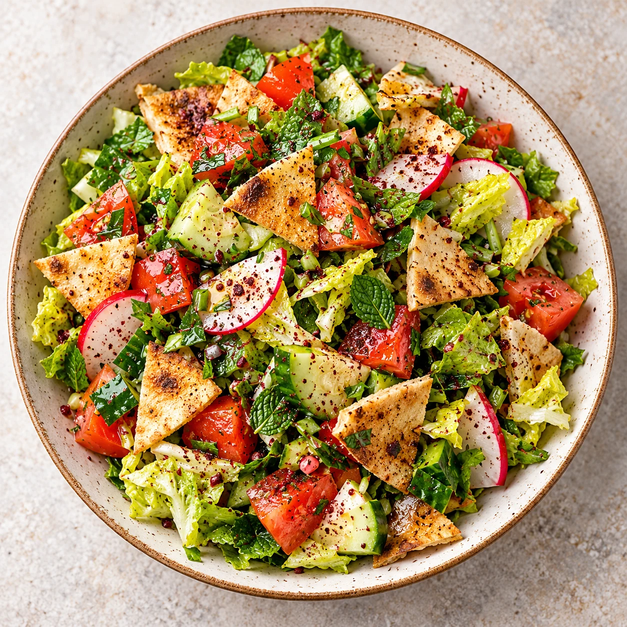 Arabian-style Fatush Salad with crisp vegetables