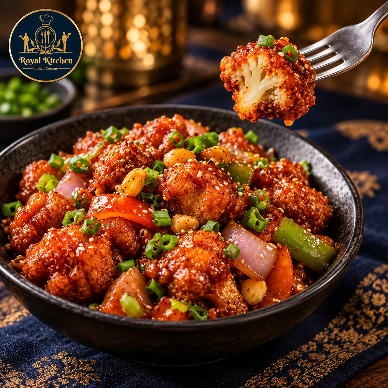 Gobhi Manchurian cauliflower served with its tangy coating