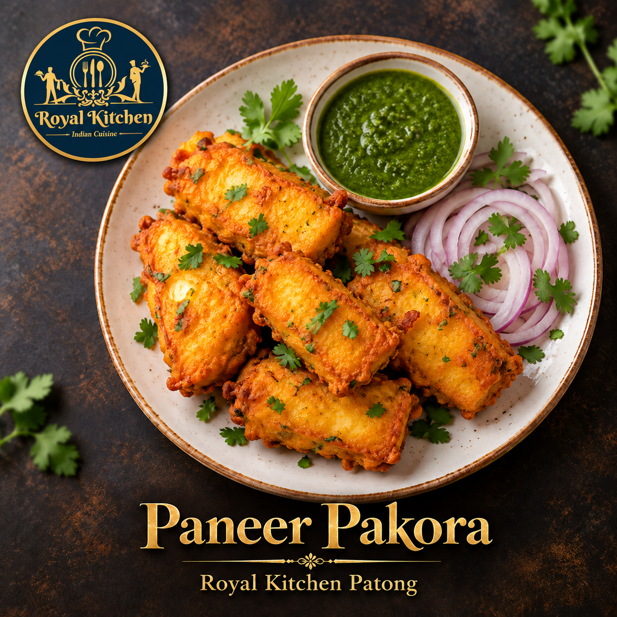 Paneer pakora arranged for sharing at Royal Kitchen